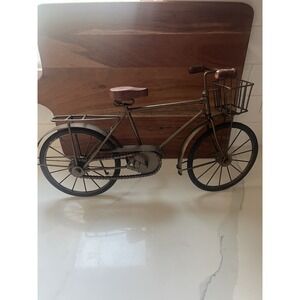 Pier 1 Imports Metal Bicycle Sculpture Wood Seat Basket Vintage Decor 12"